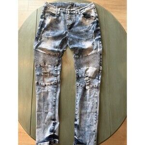 Black Premium By Buckle 32x32 Skinny Flex Distressed Moto Biker Jeans